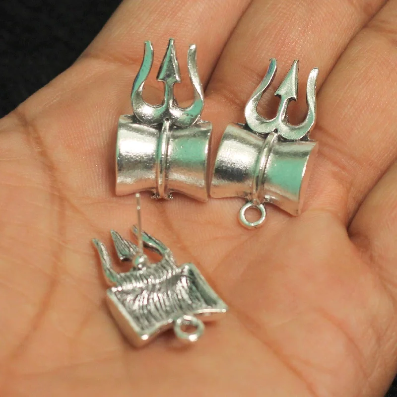 Square gem rings-1.5 Inch German Silver Trishul Damroo Earring Components