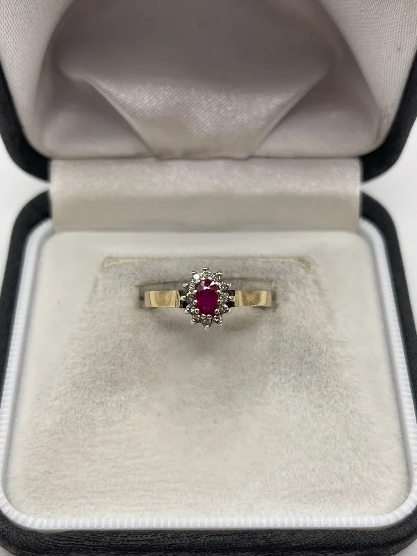 Multi-gem rings-9ct gold ruby and diamond ring