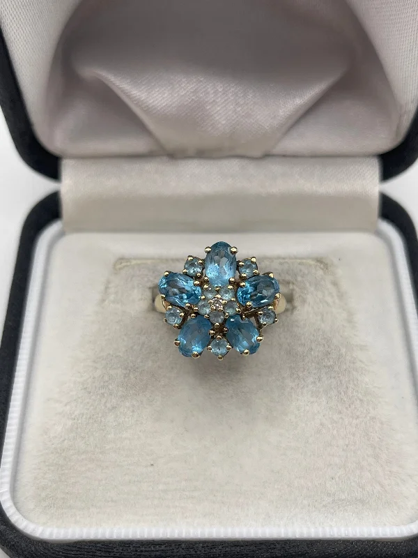 Multi-gem rings-9ct gold blue topaz and diamond ring