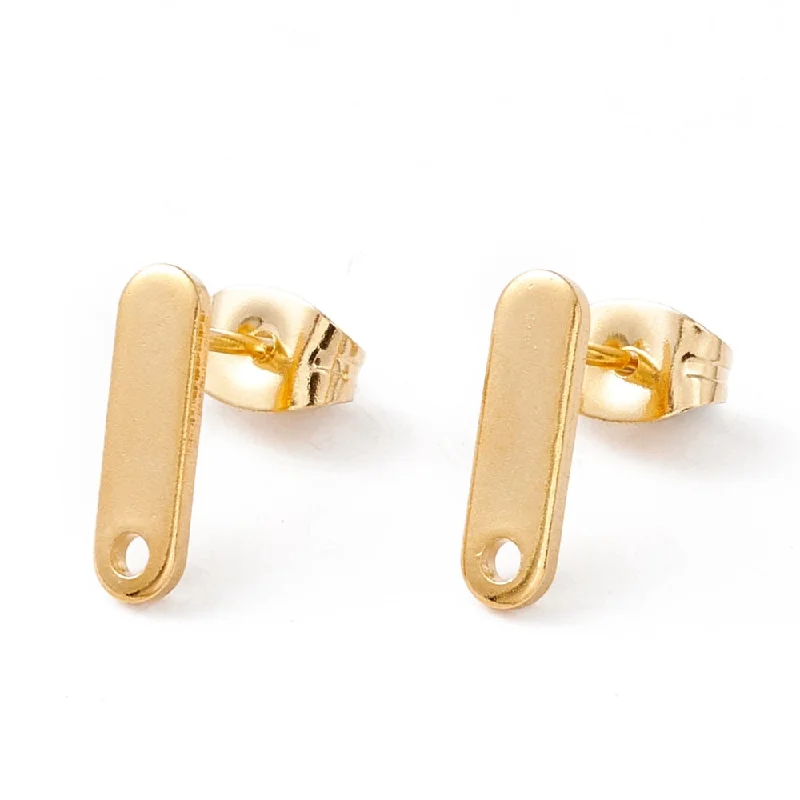 Hand-glossy rings-12x3.5mm, 201 Stainless Steel Stud Earring Findings with Hole Real 24K Gold Plated