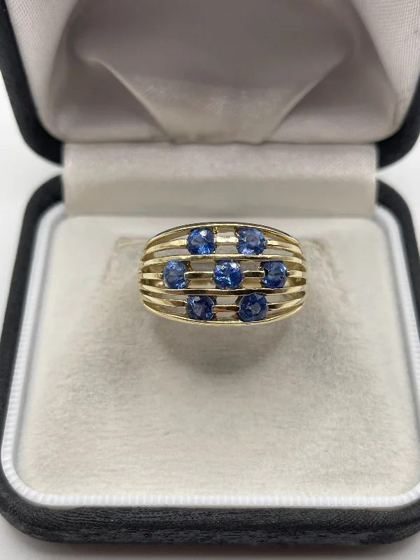 Beaded gem rings-9ct gold sapphire ring