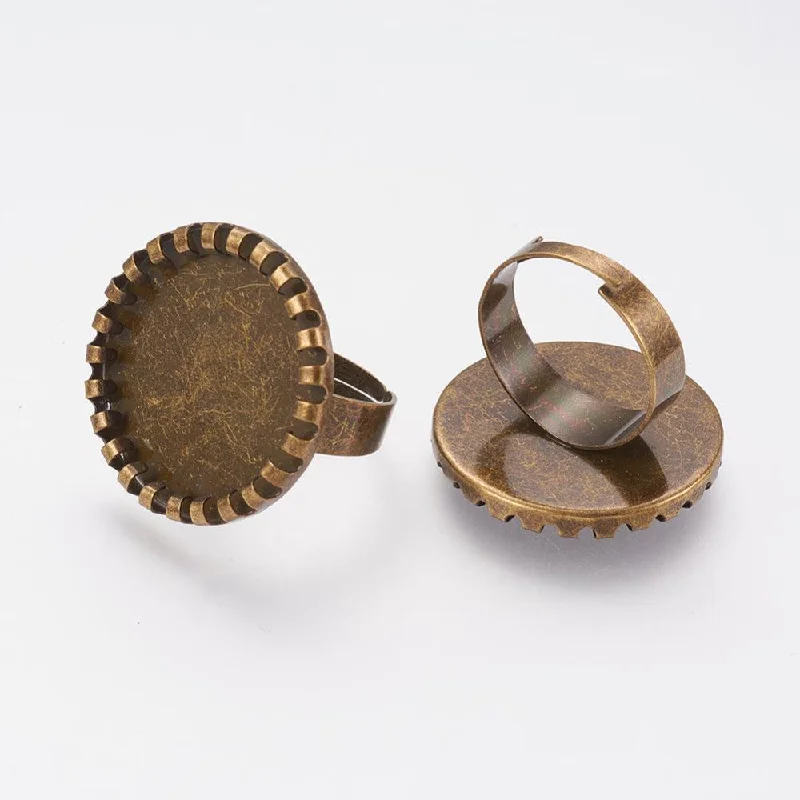 Warm wood rings-Brass Finger Ring Adjustable Base Flat Round, Antique Bronze