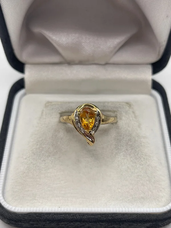 Antique bronze rings-9ct gold citrine and diamond ring