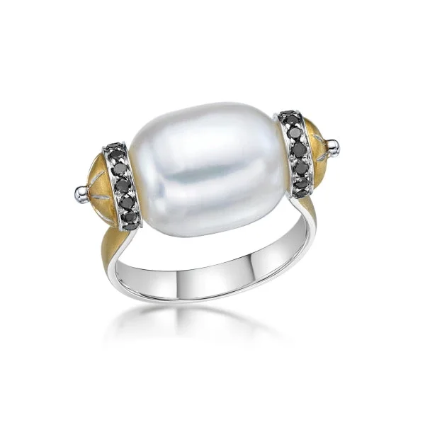 Twisted cord rings-Donna Lacis - Pearl, Black Diamond Ring