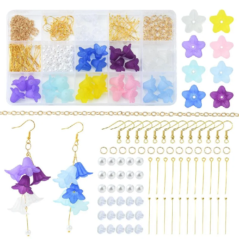 Shiny bead rings-DIY Earring Making Kit, Acrylic & Pearl Beads, Earring Hooks, Brass Chains, MultiColor