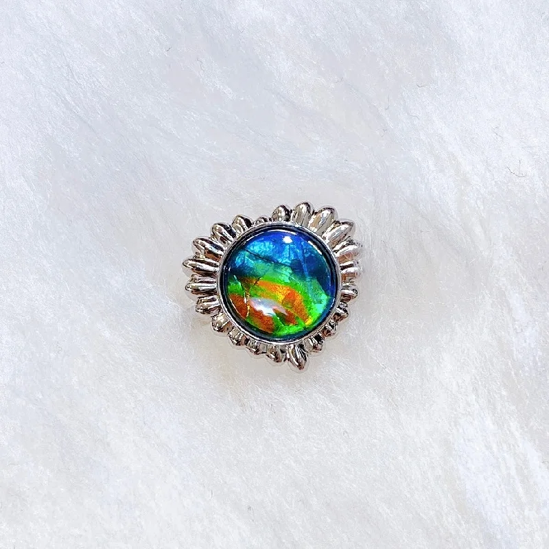 Solid stone rings-Ammolite Ring Sterling Silver SOLSTICE Heart Ammolite ring