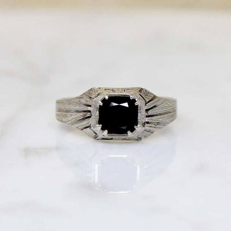 Hope charm rings-Handsome Onyx & White Gold Art Deco Ring