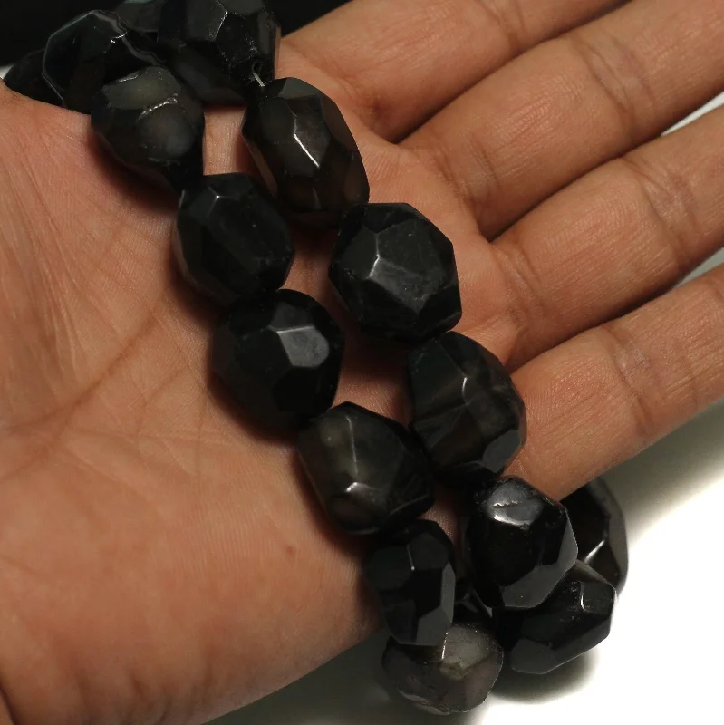 Hope charm rings-1 String, 19-28mm Tumble Faceted Black Onyx Stone Beads