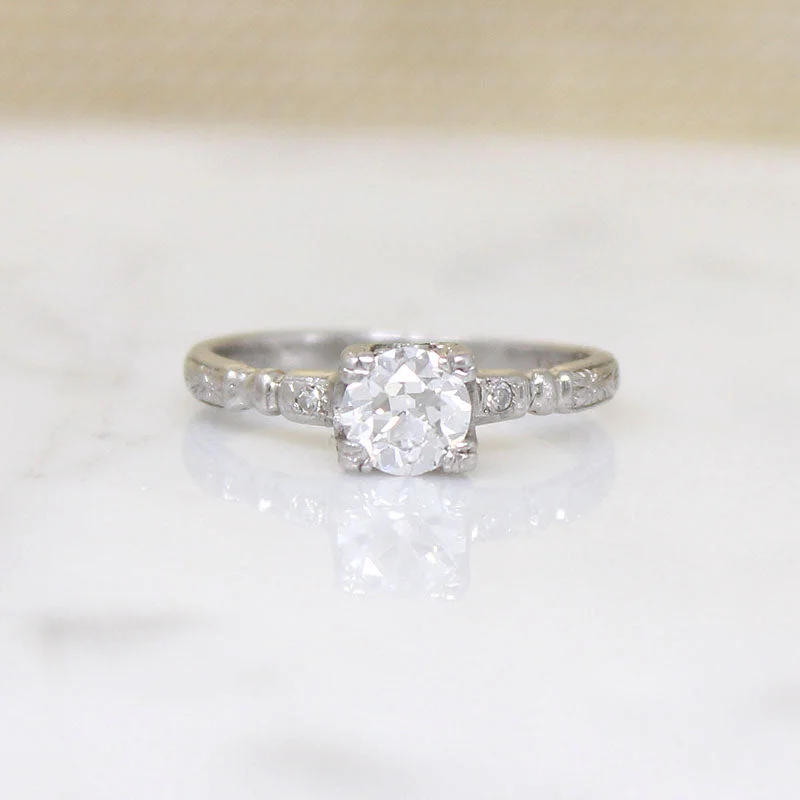 Stone pile rings-Romantic Engraved Platinum & Diamond Engagement Ring