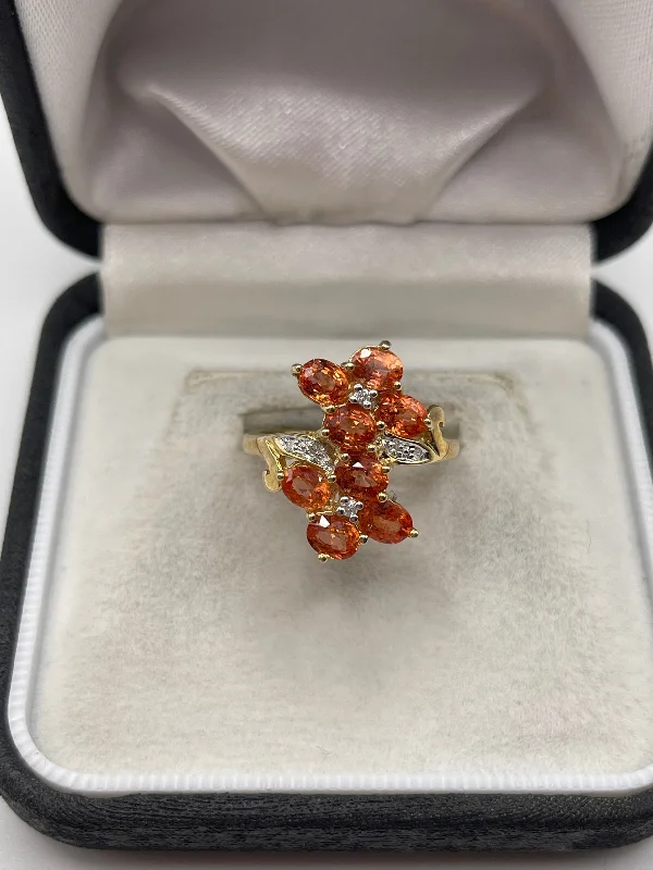 Agate gem rings-9ct gold orange sapphire and diamond ring