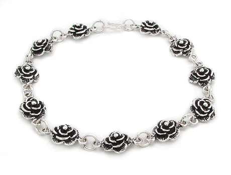 Subtle filigree bangles-Sterling Silver Wild Roses 7.25" Flower Rose Bracelet