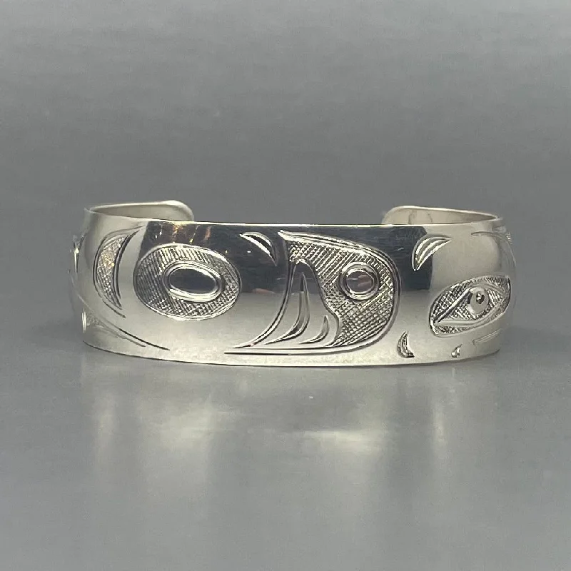 Silk wrap bangles-Nicholas Galanin 3/4" Silver Heron Bracelet