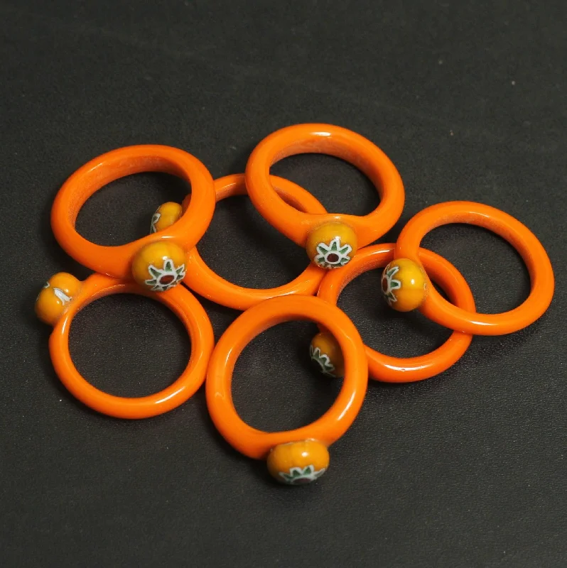 Square shape rings-50 Pcs, Assorted Orange Glass Finger Rings