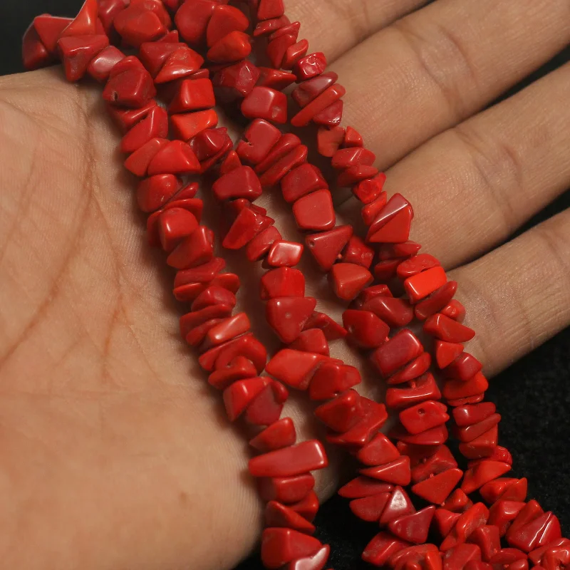 Light texture rings-1 String, Stone Chips Beads Red