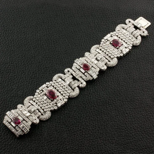 Light enamel bangles-Art Deco Ruby & Diamond Estate Bracelet