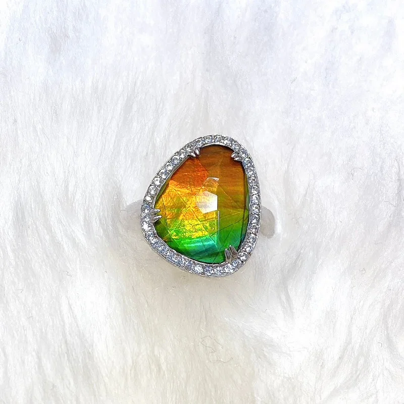 Ruby stone rings-Ammolite Ring Sterling Silver FREEDOM Ring with Swarovski Crystal