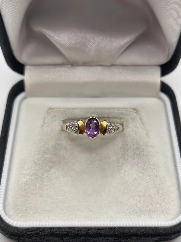 Coil knot rings-9ct gold amethyst and diamond ring