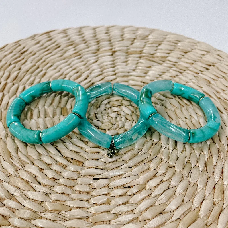 Blended metal bangles-Pink Panache | Set of Three | Chunky Tube Bangles in Teal