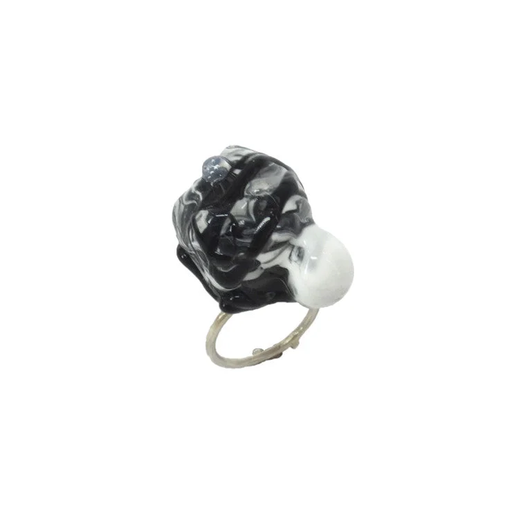 Flow shape rings-Shan Shan Mok- Black and White Ball Ring