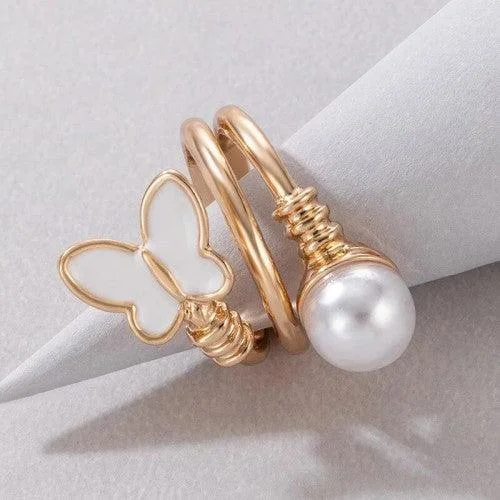 Firm clasp rings-Gold Plated Butterfly Stone Studded Ring