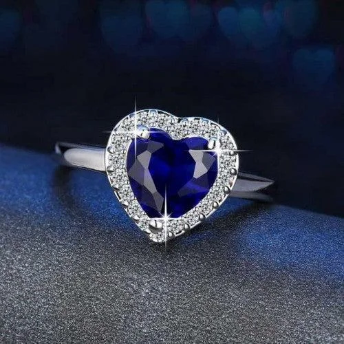 Hope charm rings-Blue Heart Crystal Silver Plated Ring