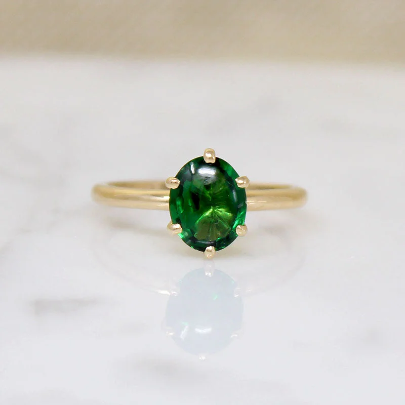 Ruby solitaire rings-Magnificent Buff Top Tsavorite Garnet in 18k Solitaire Ring