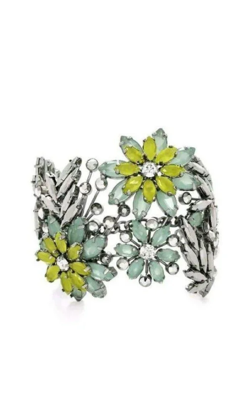 Edwardian style bangles-Floral Stone Cuff Bracelet