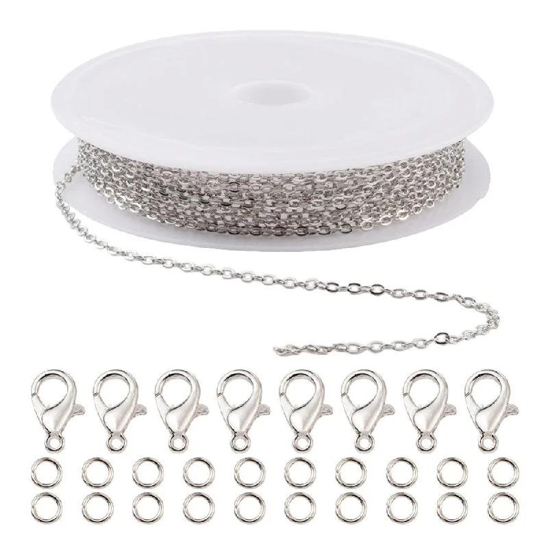 Rustic flair rings-DIY 3m Brass Chain Jewelry Making Kit, 30Pcs Open Jump Rings, 10Pcs Alloy Lobster Claw Clasps