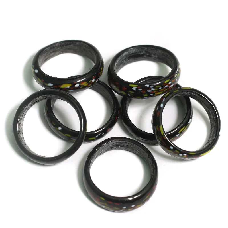 Sleek form rings-50 Pcs, Assorted Black Glass Finger Rings