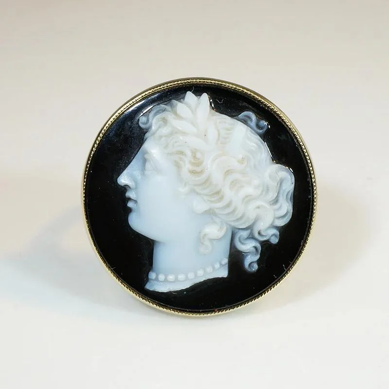 Antique bronze rings-Mirror Twins Victorian Cameo in 1920s Gold Ring