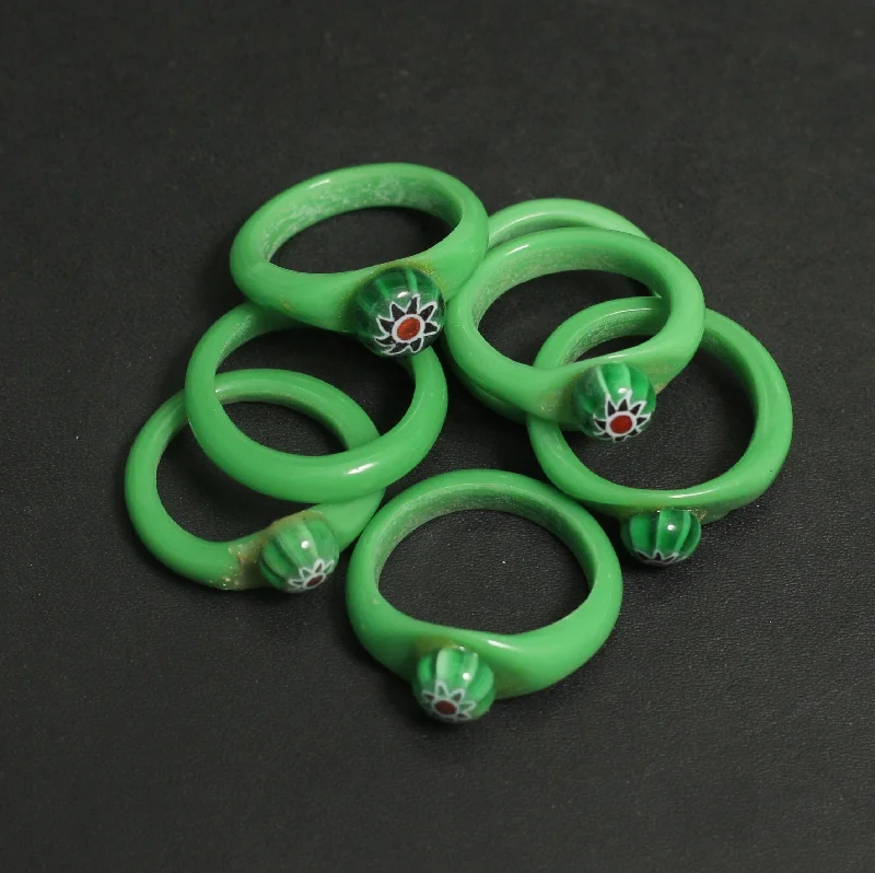 Hope charm rings-50 Pcs, Assorted Green Glass Finger Rings