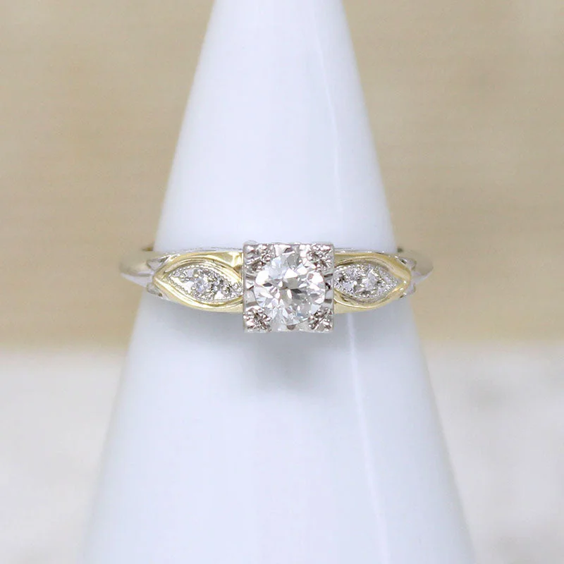 Light filigree rings-Pretty Two-Tone New Old Stock Diamond Ring