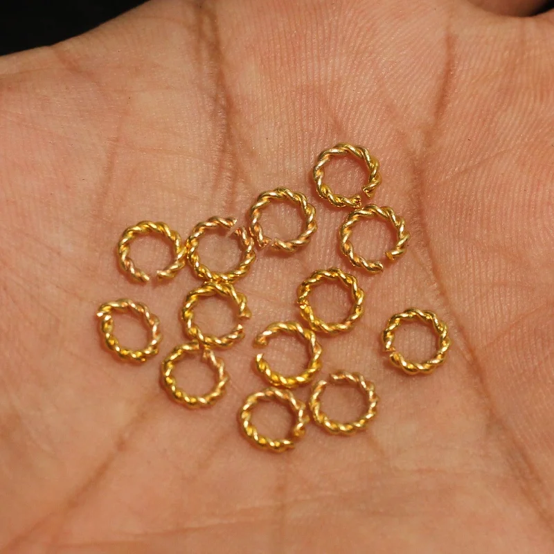 Twisted cord rings-7mm, Brass Jump Rings Golden