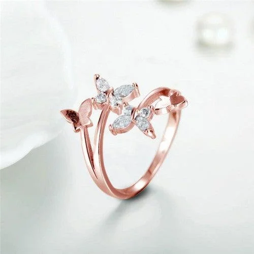 Slide band rings-Butterfly Crystal Adjustable Ring