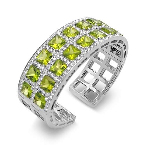 Glossy bead bangles-Peridot & Diamond Cuff Bracelet