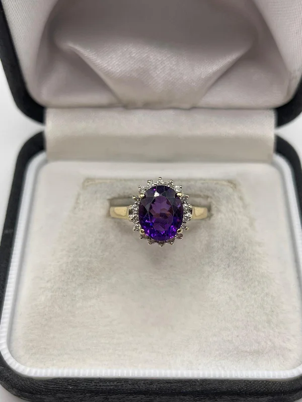 Hope charm rings-9ct gold amethyst and diamond ring