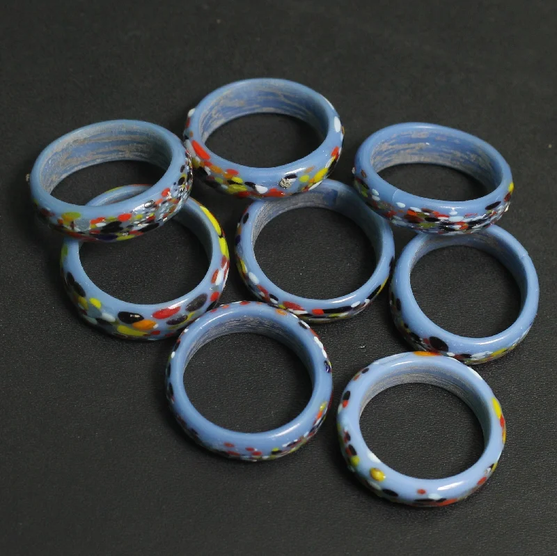 Java tile rings-50 Pcs, Assorted Sky Blue Glass Finger Rings