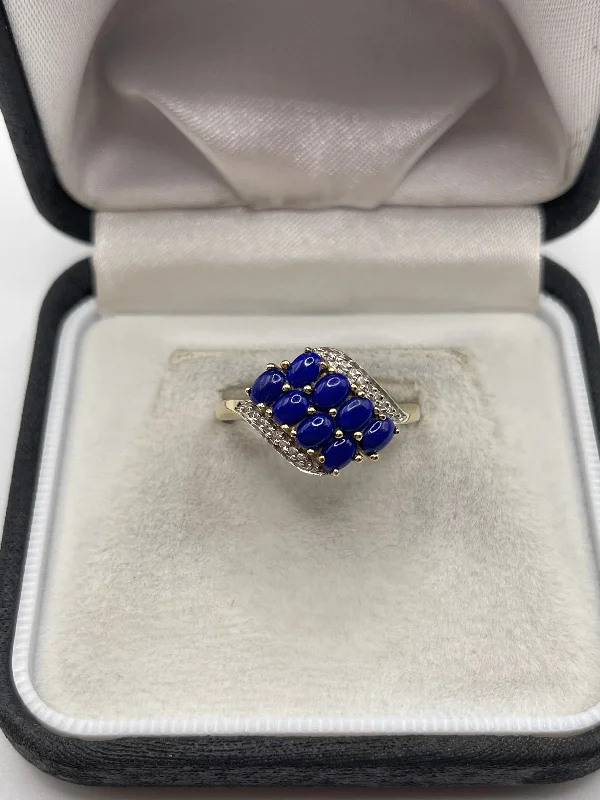 Agate gem rings-9ct gold lapis lazuli and diamond ring