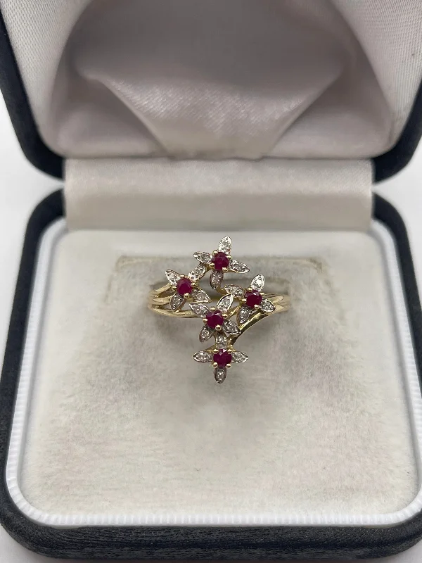 Rustic vow rings-9ct gold ruby and diamond ring