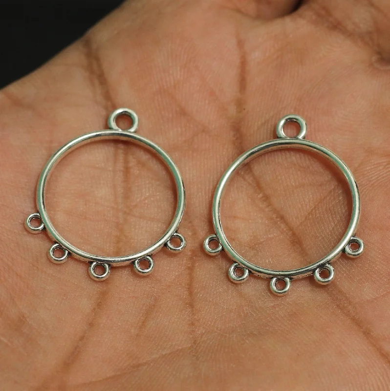 Flax cord rings-2 Pairs, German Silver Earrring Components 1 Inch