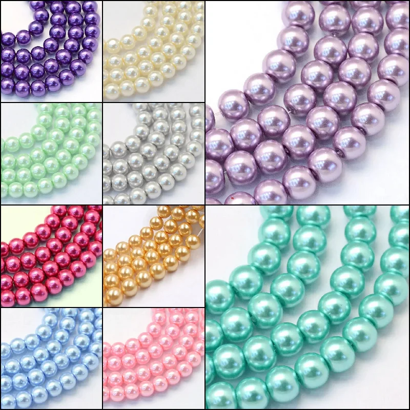 Bead edge rings-10 Strings, 6mm, 32 Inch Colored Glass Pearl Beads Mix Colors