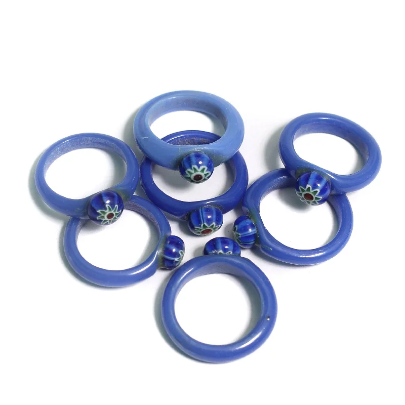 Full moon rings-50 Pcs, Assorted Blue Glass Finger Rings