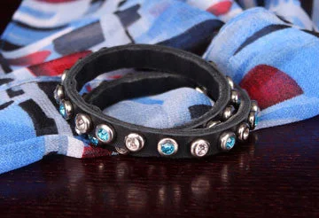 Chunky stone bangles-Rhinestone Encrusted Leather Bracelet