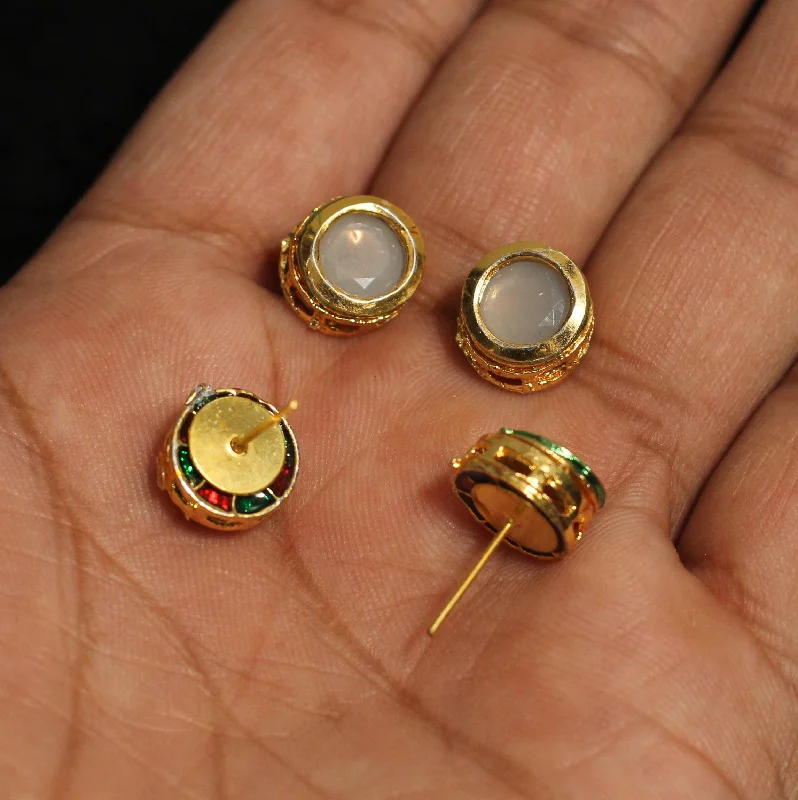 Full moon rings-4 Pairs, 10mm Kundan Earring Studs