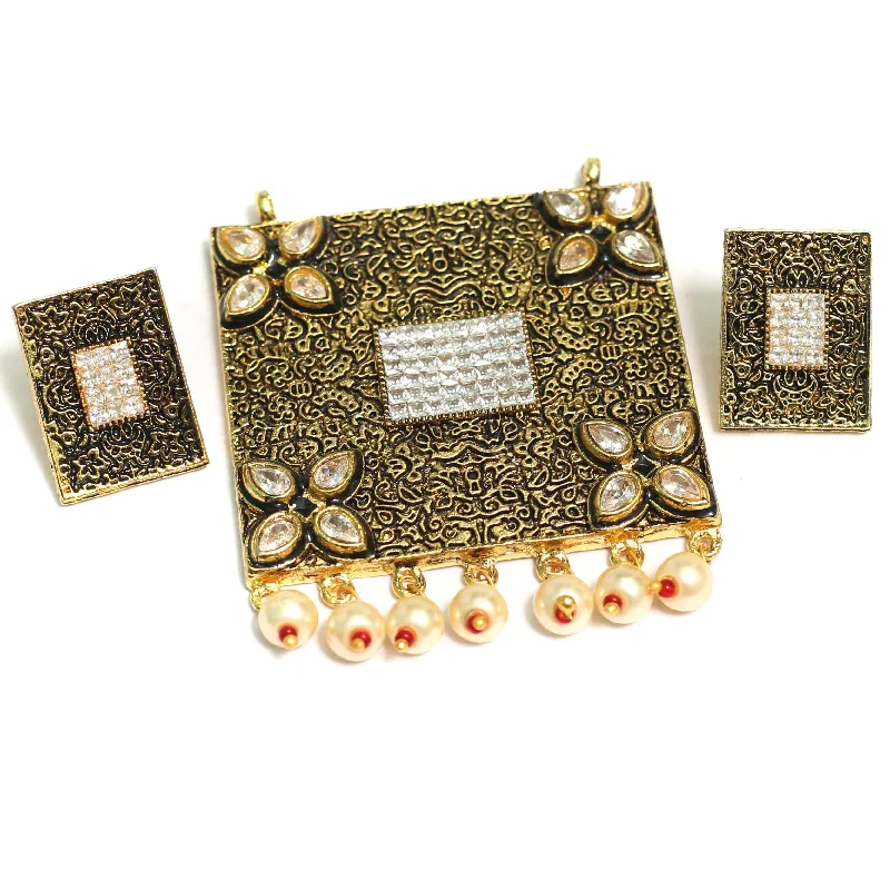 Open frame rings-Kundan Pendant With Earring Set