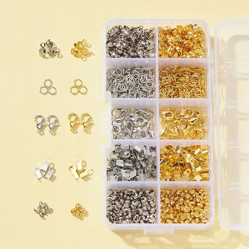 Small pearl rings-DIY Jewelry Making Finding Kit, Alloy Lobster Claw Clasps, Iron Bead Tips & Crimp Beads Covers & Folding Crimp Ends & Open Jump Rings, Platinum & Golden