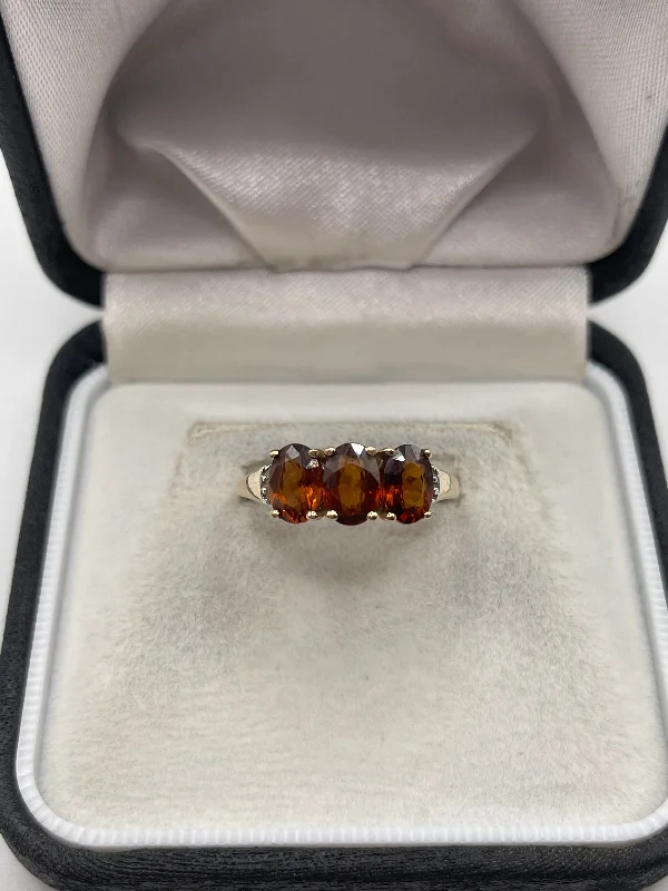 Sleek shank rings-9ct gold citrine and diamond ring