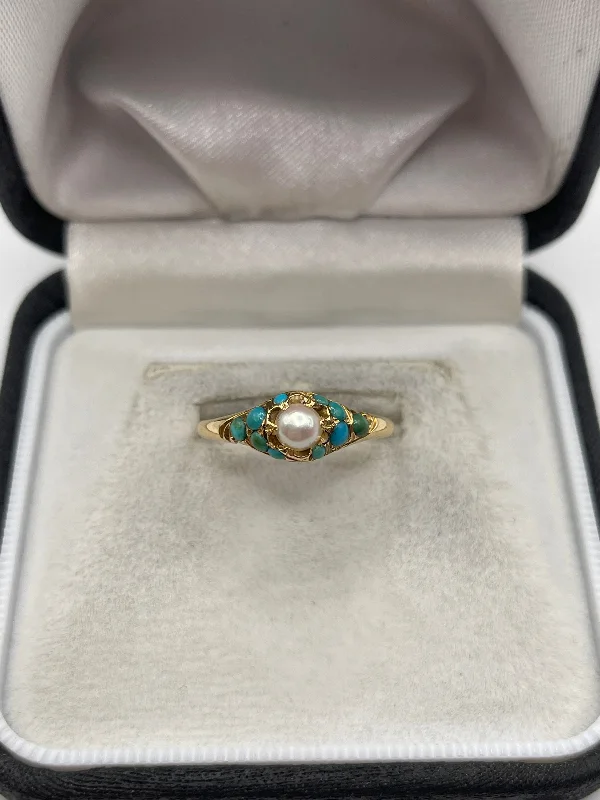 Sleek design rings-Antique 18ct gold turquoise and pearl ring