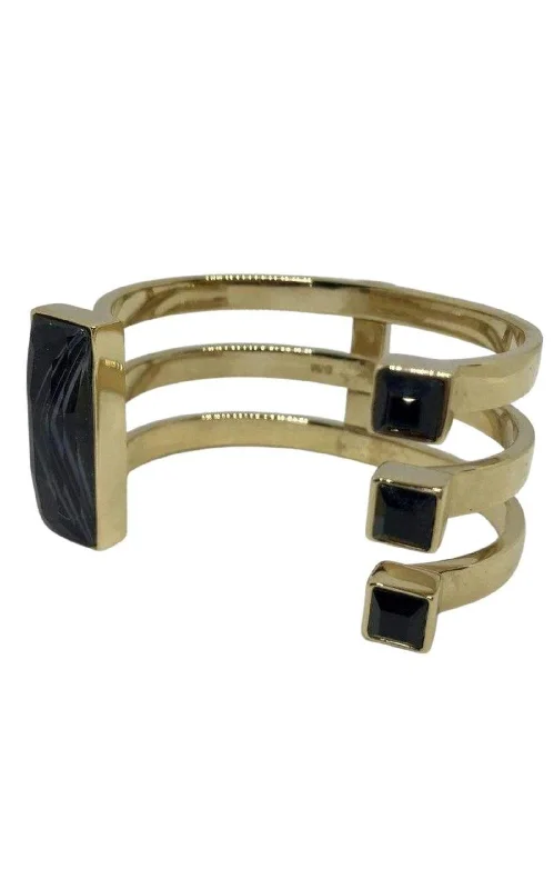 Rustic flair bangles-Gold Fay Black Onyx Semiprecious Baguette Bracelet