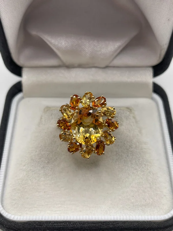 Spinel rings-9ct gold citrine cluster ring